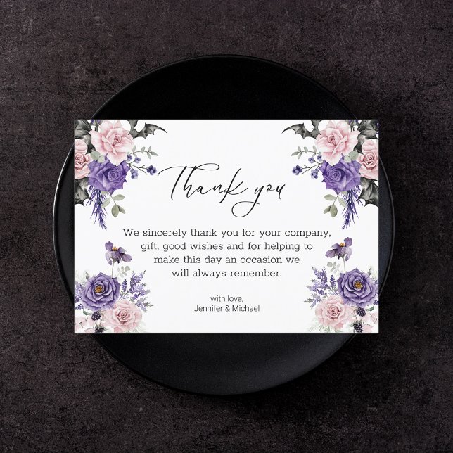Carte De Remerciements aquarelle floral violet rose halloween mariage (Créateur téléchargé)