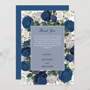 Carte De Remerciements Aquarelle Florale Bleue Moderne Mariage élégant