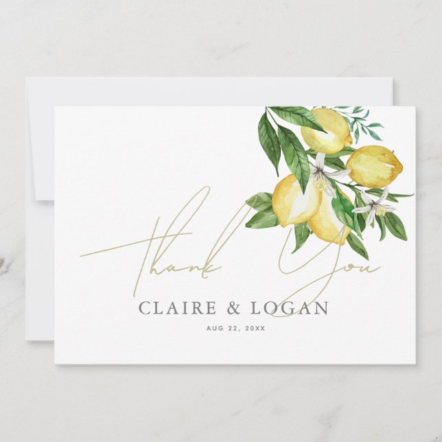Carte De Remerciements Aquarelle florale Citrus Lemon (Devant)