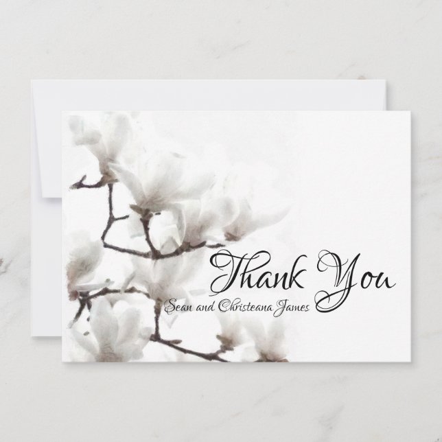 Carte De Remerciements Aquarelle florale de magnolia noire et blanche (Devant)