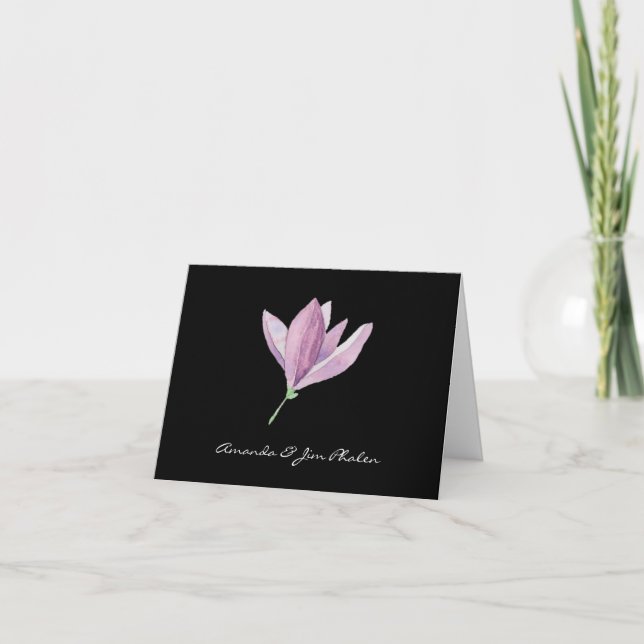 Carte De Remerciements Aquarelle florale de Magnolia pourpre (Devant)