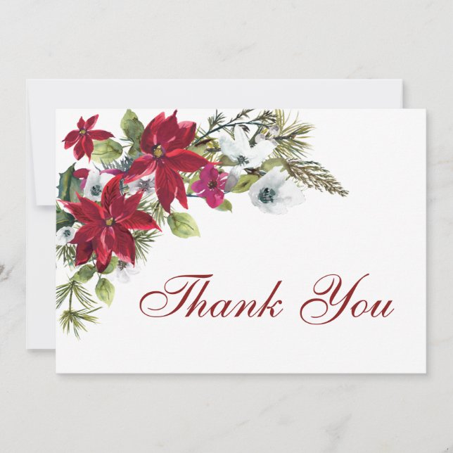 Carte De Remerciements Aquarelle florale de Poinsettia rouge (Devant)