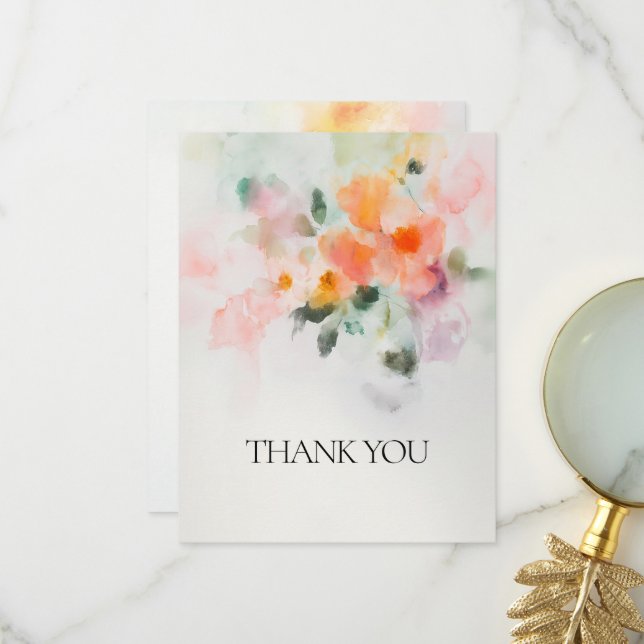 Carte De Remerciements Aquarelle florale Élégant Mariage romantique perso (Devant/Arrière en situation)