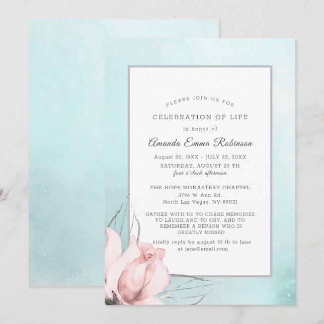 Carte De Remerciements Aquarelle florale rose pâle (Devant / Derrière)
