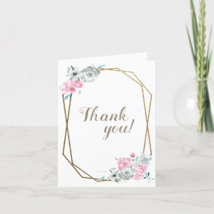 Carte De Remerciements Aquarelle Flower Gold Frame photo mariage
