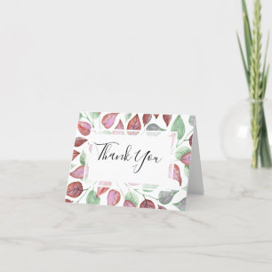 Carte De Remerciements Aquarelle Folift moderne Bourgogne Mariage Feuille