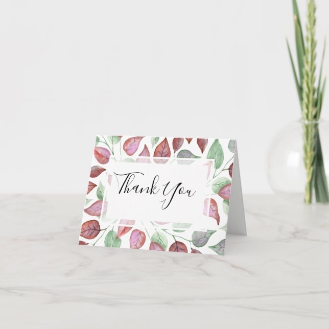 Carte De Remerciements Aquarelle Folift moderne Bourgogne Mariage Feuille (Devant)