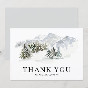 Carte De Remerciements Aquarelle Forêt neigeuse Bois Mariage d'hiver