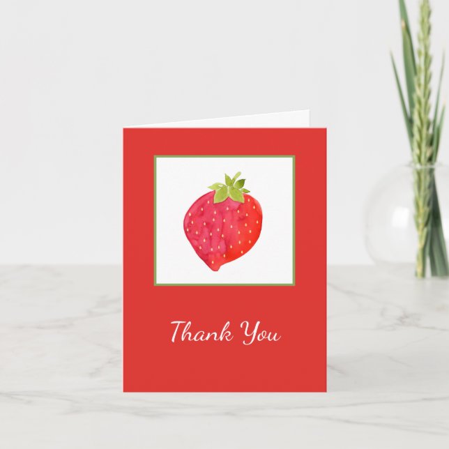 Carte De Remerciements Aquarelle fraise (Devant)