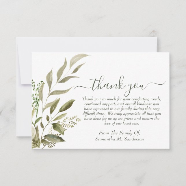 Carte De Remerciements Aquarelle funéraire Eucalyptus dans la mémoire aim (Devant)