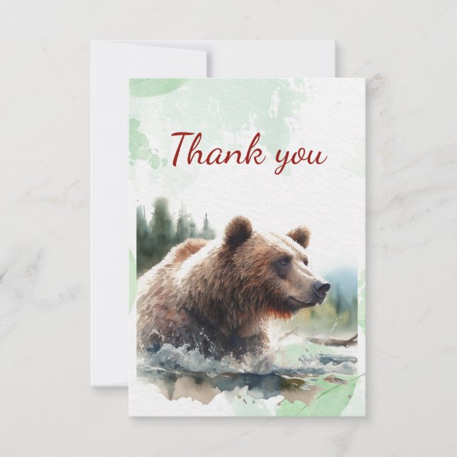 Carte De Remerciements Aquarelle Grizzli Ours Faune Nature Animal (Devant)
