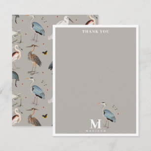 Carte De Remerciements Aquarelle Heron Bird Egret Nature Monogramme