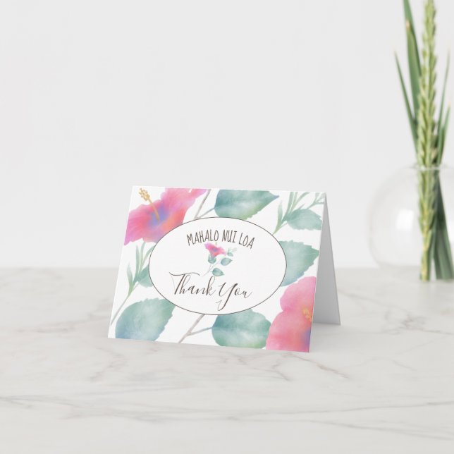 Carte De Remerciements Aquarelle Hibiscus Maui Mariage (Devant)