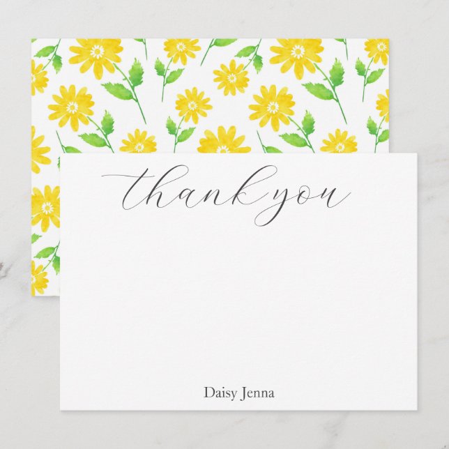 Carte De Remerciements Aquarelle Jaune Motif (Devant / Derrière)