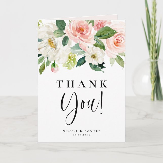 Carte De Remerciements Aquarelle Joli Mariage de fleurs de jardin (Devant)