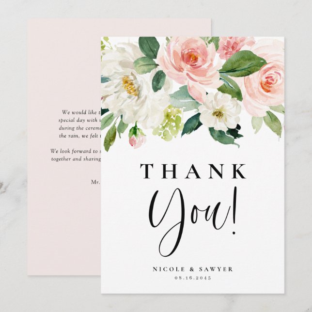 Carte De Remerciements Aquarelle Joli Mariage de fleurs de jardin (Devant / Derrière)