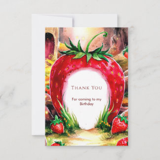 Carte De Remerciements Aquarelle Joyeux Anniversaire Douce Fraise Juteuse