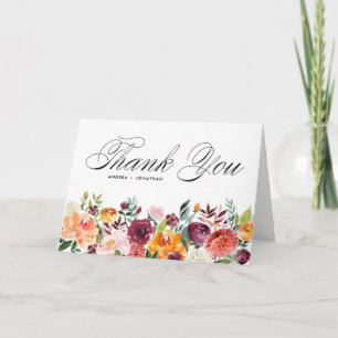 Carte De Remerciements Aquarelle L'automne fleurit Floral Garland Mariage