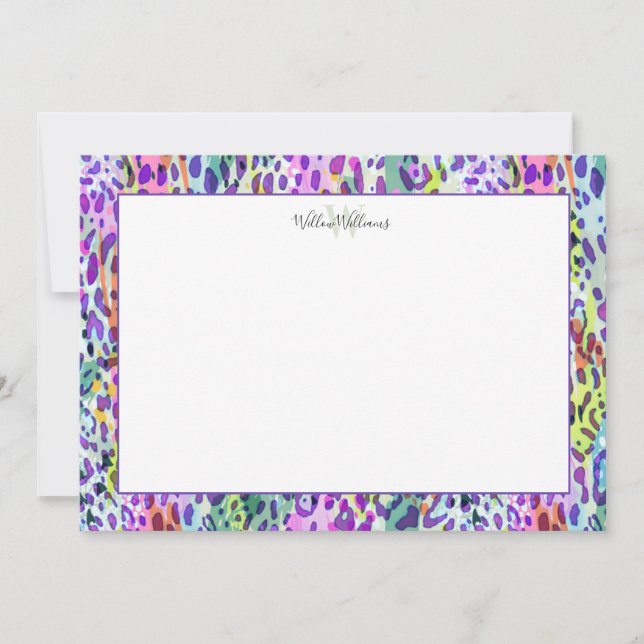 Carte De Remerciements Aquarelle Leopard Motif Personnalisé Monogramme &  (Devant)
