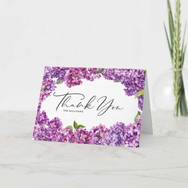 Carte De Remerciements Aquarelle Lilac Cadre Floral Mariage Botanique (Devant)