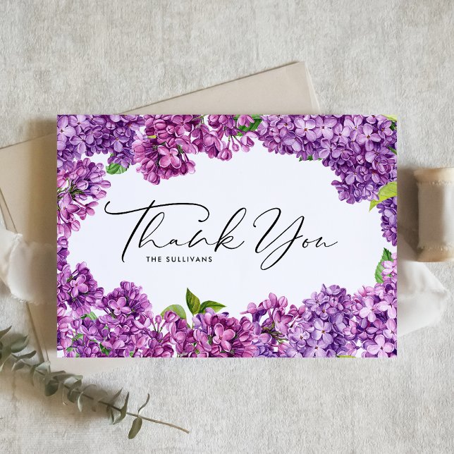 Carte De Remerciements Aquarelle Lilac Cadre Floral Mariage Botanique (Créateur téléchargé)