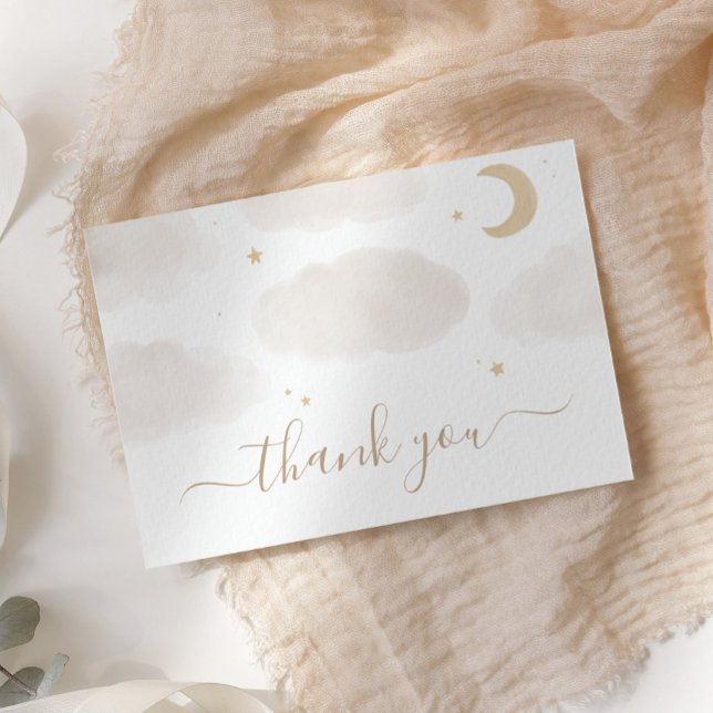 Carte De Remerciements Aquarelle Lune et Baby shower étoiles (Créateur téléchargé)