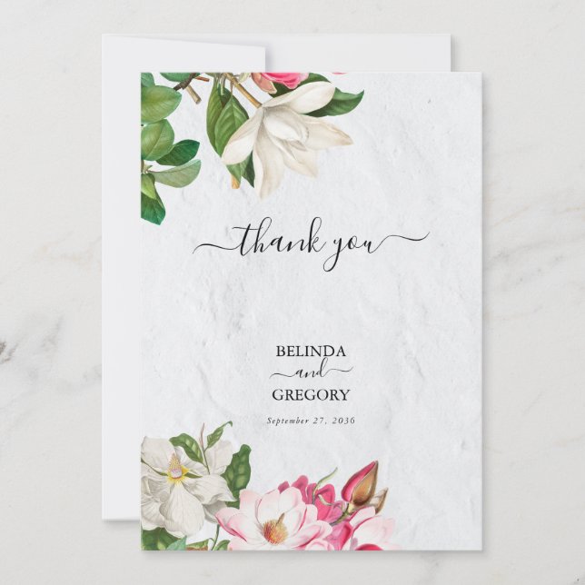 Carte De Remerciements Aquarelle Magnolia Fleurs Mariage (Devant)