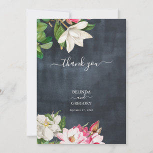 Carte De Remerciements Aquarelle Magnolia Fleurs Mariage Noir Blanc