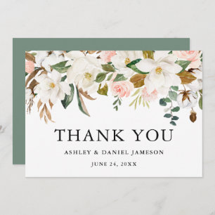 Carte De Remerciements Aquarelle Magnolias Roses Sage Mariage vert