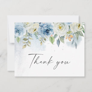 Carte De Remerciements Aquarelle Mariage bleu et blanc 