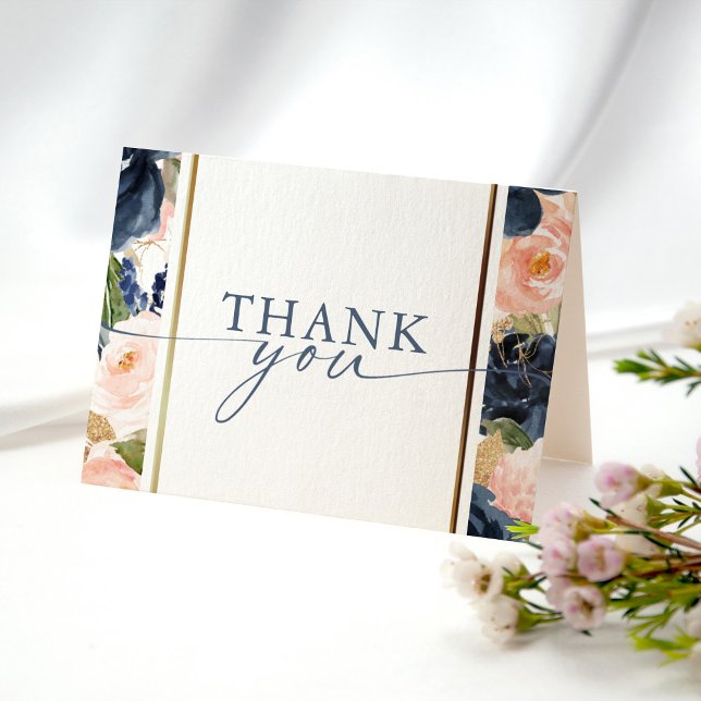 Carte De Remerciements Aquarelle Marine rose Fête des mariées de la front (Créateur téléchargé)