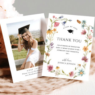 Carte De Remerciements Aquarelle Meadow Fleur sauvage Boho PHOTO Graduati