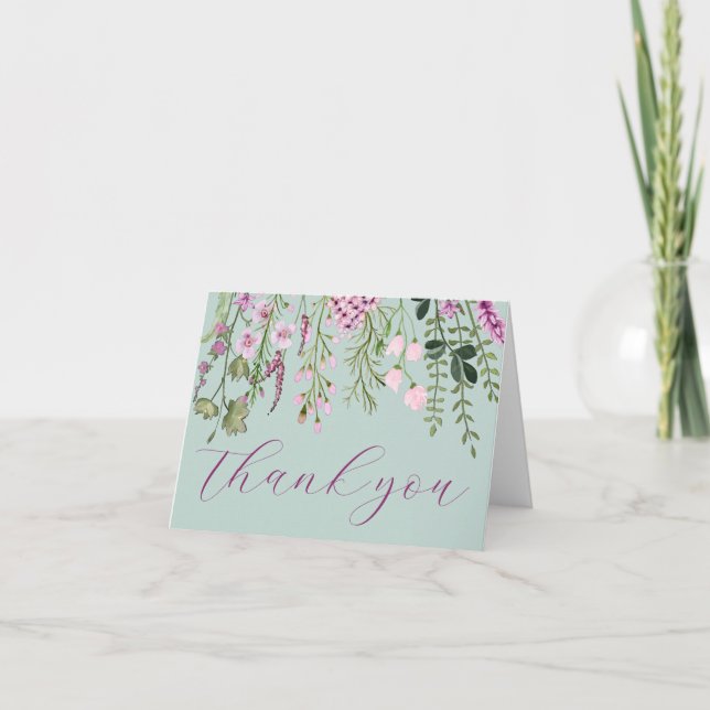 Carte De Remerciements Aquarelle Meadow Fleurs sauvages Purple Sage Vert (Devant)