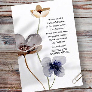 Carte De Remerciements Aquarelle Memorial Floral Botanical Élégant Chic