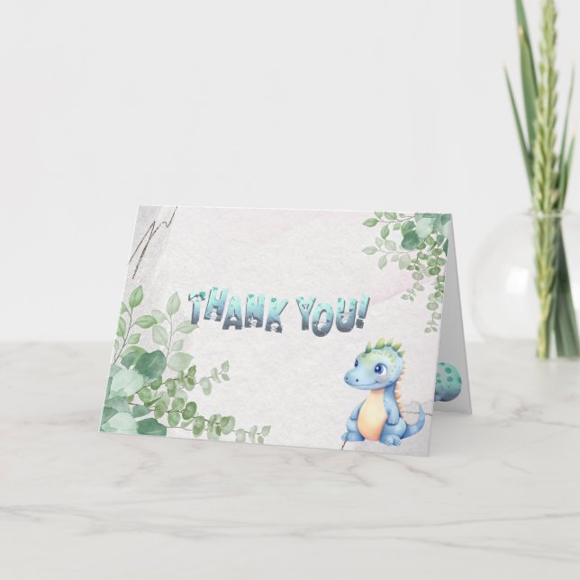 Carte De Remerciements Aquarelle mignonne Bébé Dinosaure 1er anniversaire (Devant)