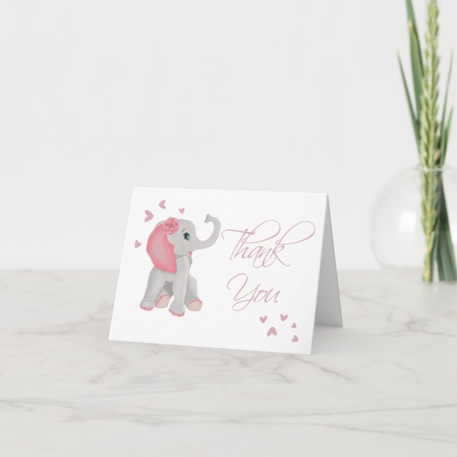 Carte De Remerciements Aquarelle mignonne bébé Eléphant Aquarelle rose (Devant)