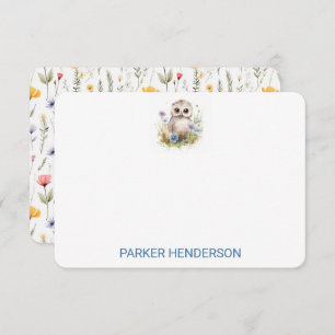 Carte De Remerciements Aquarelle mignonne Chouette bébé Enfants Papeterie