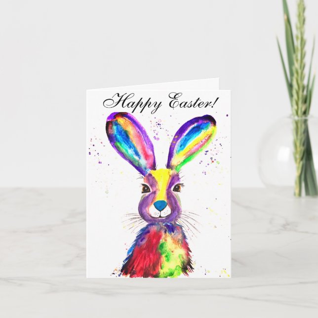 Carte De Remerciements Aquarelle mignonne Lapin Lapin Lièvre Pâques Flora (Devant)