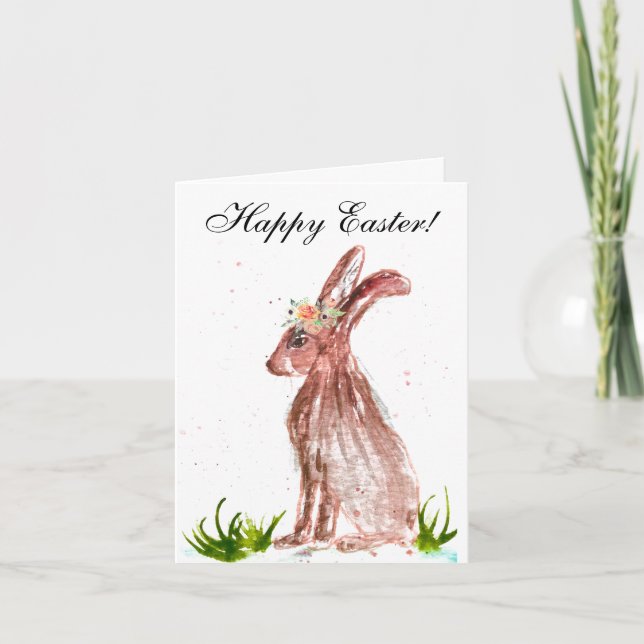 Carte De Remerciements Aquarelle mignonne Lapin Lapin Lièvre Pâques Flora (Devant)