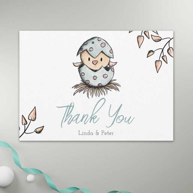Carte De Remerciements Aquarelle mignonne Oiseau éclosion dans le Baby sh (Créateur téléchargé)