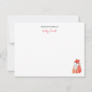 Carte De Remerciements Aquarelle mignonne Renard rouge Bébé Garçon