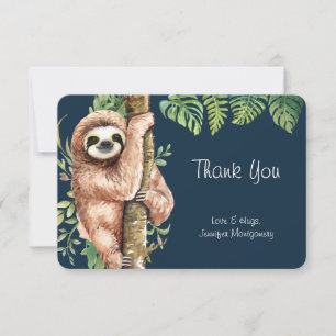 Carte De Remerciements Aquarelle mignonne Sloth & Feuilles tropicaux