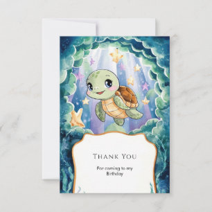 Carte De Remerciements Aquarelle mignonne Tortue des enfants Anniversaire