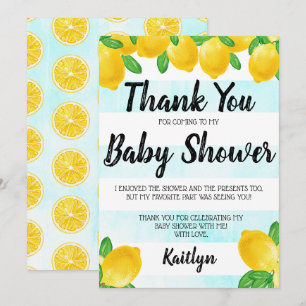 Carte De Remerciements Aquarelle moderne Baby shower citronnier