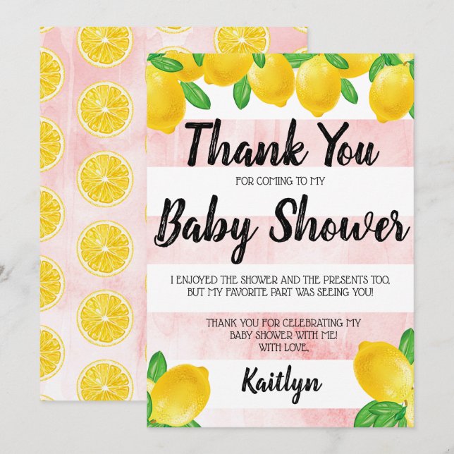 Carte De Remerciements Aquarelle moderne Baby shower citronnier (Devant / Derrière)