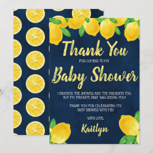 Carte De Remerciements Aquarelle moderne Baby shower citronnier