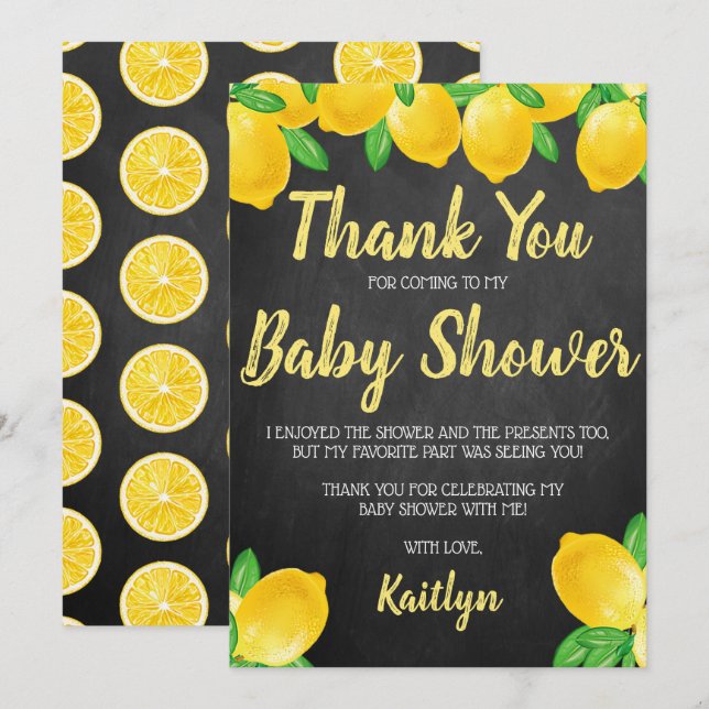 Carte De Remerciements Aquarelle moderne Baby shower citronnier (Devant / Derrière)