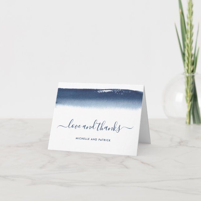 Carte De Remerciements Aquarelle moderne Mariage bleu marine (Devant)