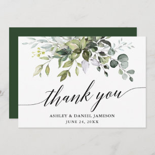 Carte De Remerciements Aquarelle moderne Mariage de calligraphie verte