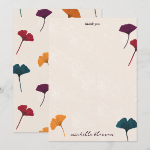 Carte De Remerciements Aquarelle Motif Ginkgo Leaf Automne Couleurs d'aut